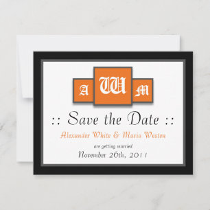 Tri-Monogram Orange Modern Wedding Save the Dates Invitation