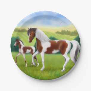 Tri Paint Mare and Foal Horse Paper Plates
