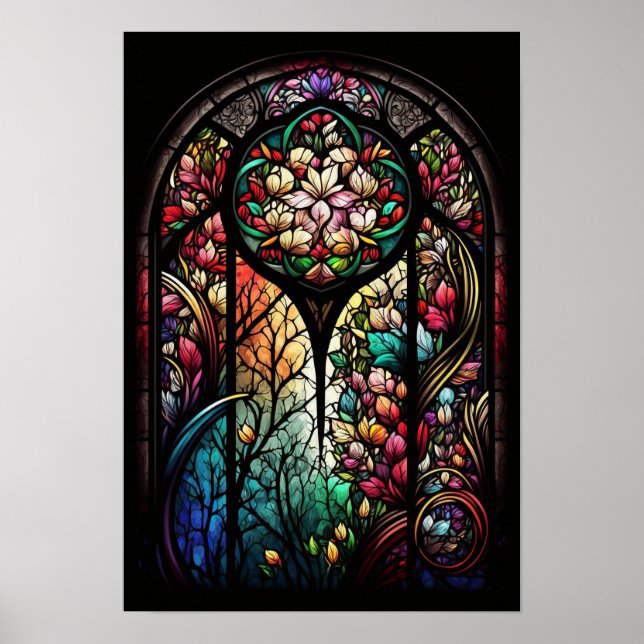Tri-pane Floral Stained Glass Poster (Front)