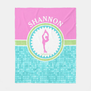 Tri-Pastel Colour Figure Skating With Aqua Tile Fleece Blanket