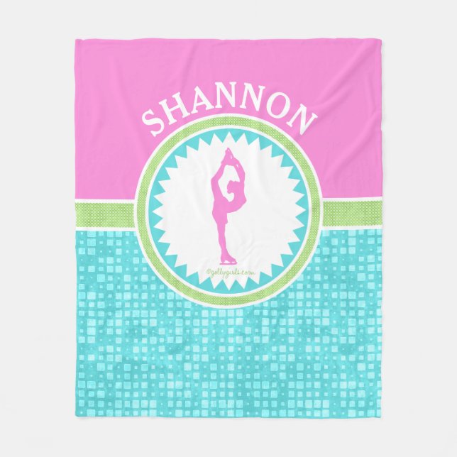 Tri-Pastel Colour Figure Skating With Aqua Tile Fleece Blanket (Front)