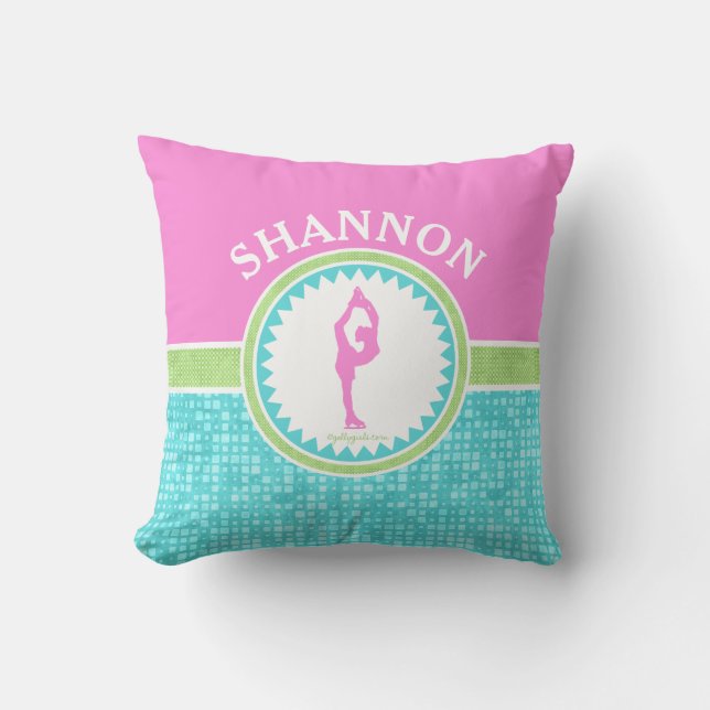 Tri-Pastel Colour Figure Skating With Aqua Tile Throw Pillow (Front)