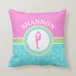 Tri-Pastel Colour Figure Skating With Aqua Tile Throw Pillow