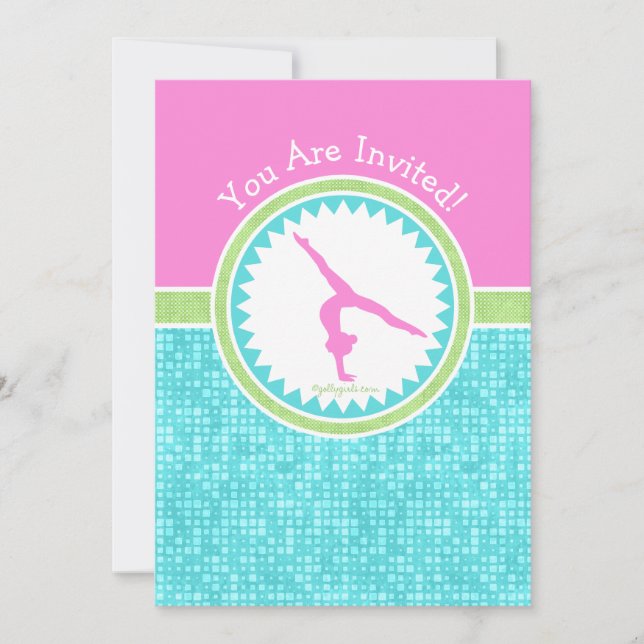 Tri-Pastel Colour Gymnastics With Aqua Tile Invitation (Front)