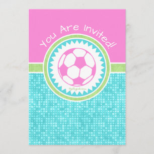 Tri-Pastel Colour Soccer With Aqua Tile Invitation