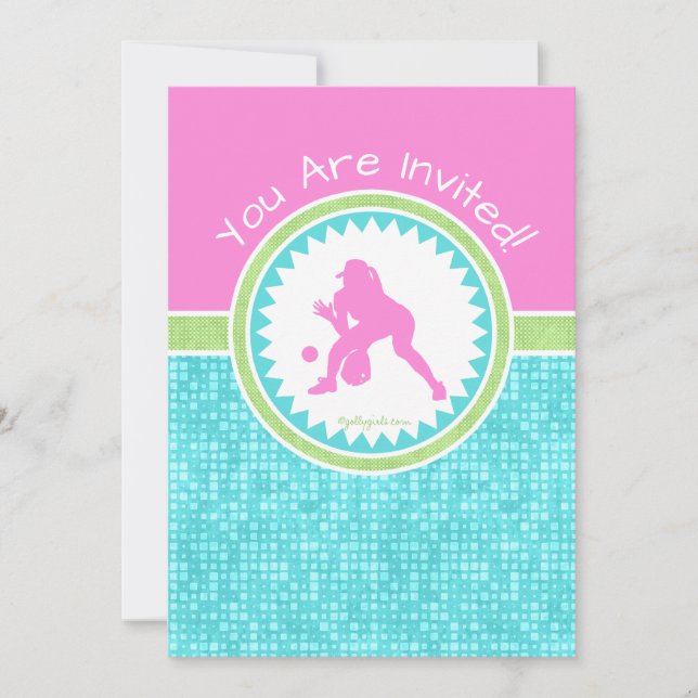 Tri-Pastel Colour Softball With Aqua Tile Invitation (Front)