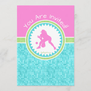 Tri-Pastel Colour Softball With Aqua Tile Invitation