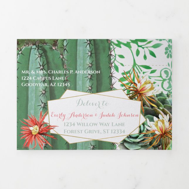 Tri-pli tout en un Faire-part de mariage Cactus (Page de couverture)