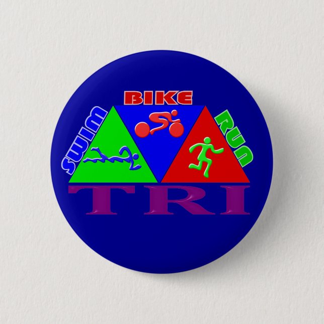 TRI Triathlon Swim Bike Run PYRAMID Design 2 Inch Round Button (Front)