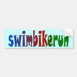 TRI Triathlon Swim Bike Run RAINBOW Design Bumper Sticker