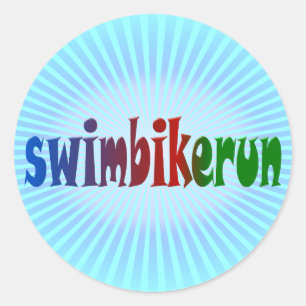 TRI Triathlon Swim Bike Run RAINBOW Design Classic Round Sticker