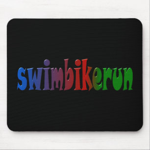 TRI Triathlon Swim Bike Run RAINBOW Design Mouse Pad
