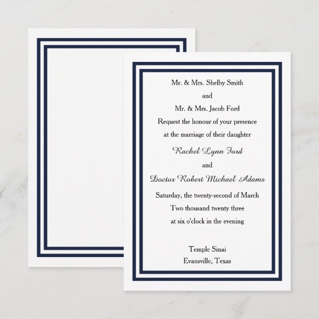 Triage double marine - Faire-part de mariage 3x5 (Devant / Derrière)