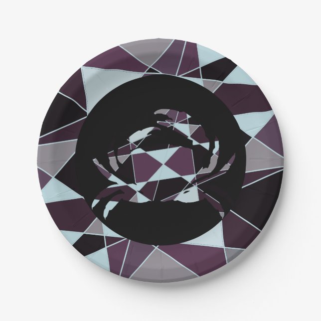 Triangle black grey white maroon Abstract Paper Plate (Front)