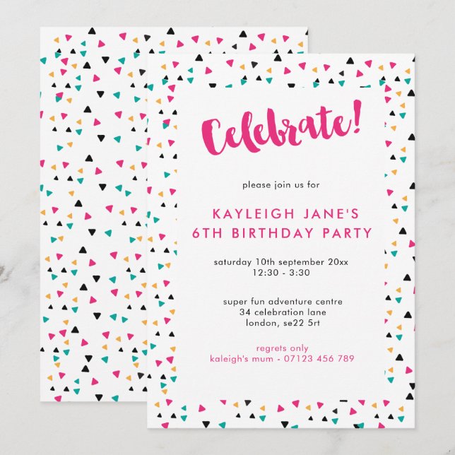 Triangle coloré Confetti Party Invitation (Devant / Derrière)