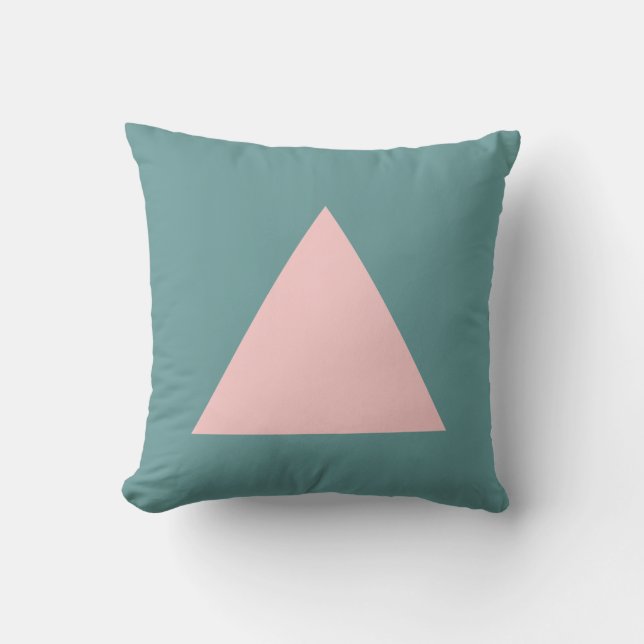 Triangle Colours - Faded Pink and Ocean Green Throw Pillow (Front)