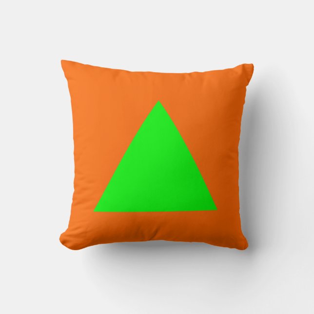 Triangle Colours - Green on Orange Throw Pillow (Front)