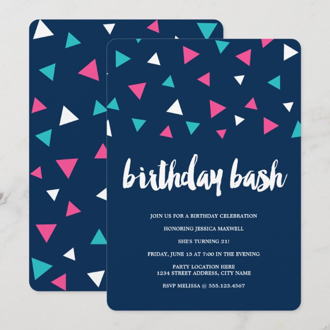 Triangle Confetti Anniversaire Fête Invitation (Devant / Derrière)