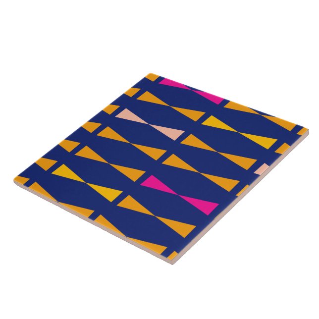 Triangle Gemetrical Fun Cool Modern Blue Orange Tile (Side)