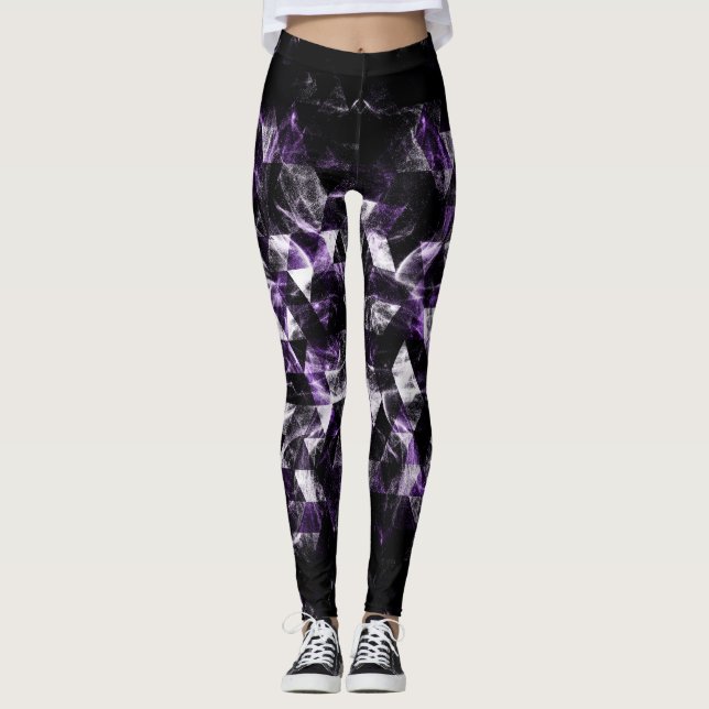 Triangle Geometric Purple Smoky Galaxy pattern Leggings (Front)