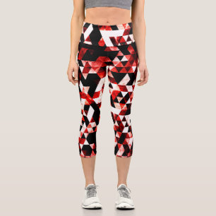 Triangle Geometry Vibrant Red Smoky Galaxy pattern Capri Leggings
