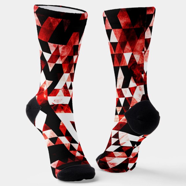 Triangle Geometry Vibrant Red Smoky Galaxy pattern Socks (Angled)