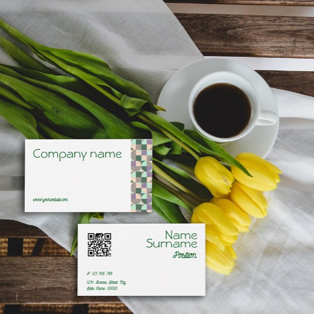 Triangle green turquoise beige QR Business Card (Creator Uploaded)