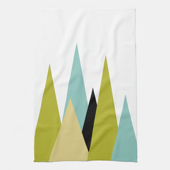 Triangle Mountains Of Green Turquoise Yellow Black Kitchen Towel (Vertical)