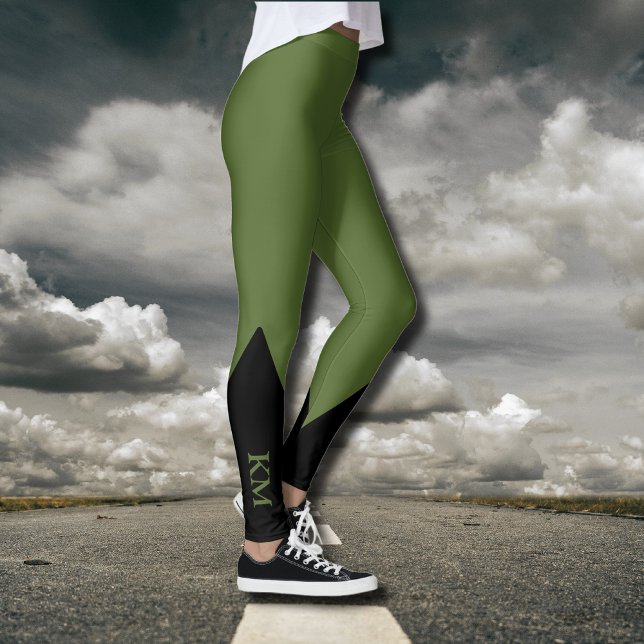 Triangle noir | Initiale | Leggings vert olive (Créateur téléchargé)