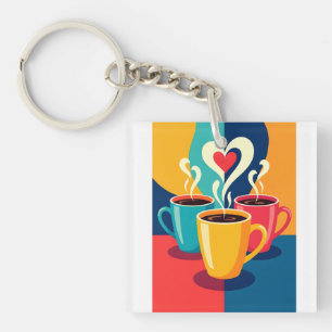 Triangle of Warmth – Colorful Coffee Mugs with Hea Keychain