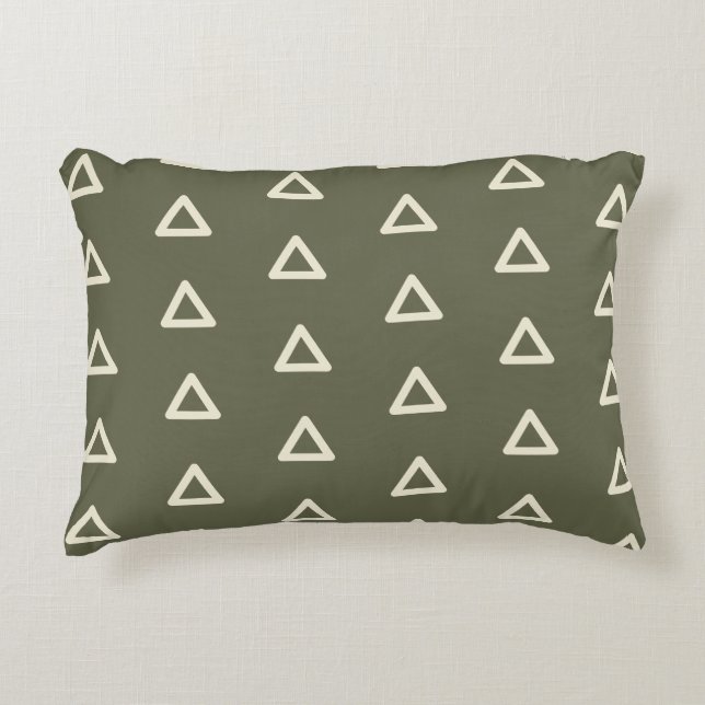 Triangle Pattern in Moss Green & Cream Geometric Accent Pillow (Front)