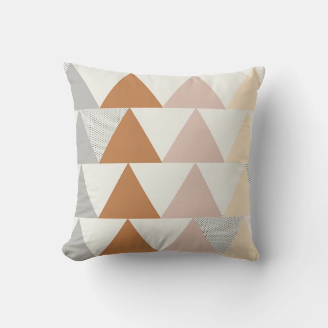 Triangle Pattern in Neutral Grey Rust Pink Throw Pillow (Front)