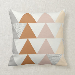Triangle Pattern in Neutral Grey Rust Pink Throw Pillow