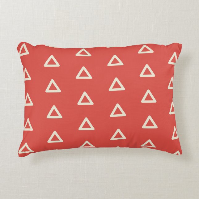 Triangle Pattern in Red Orange & Cream Geometric Accent Pillow (Front)
