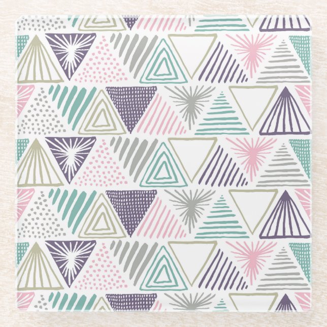 Triangle shapes, hand-drawn vintage style. glass coaster (Front)