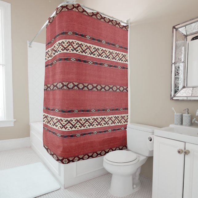 Triangle Stripe Kilim II Red Black White  (In Situ)