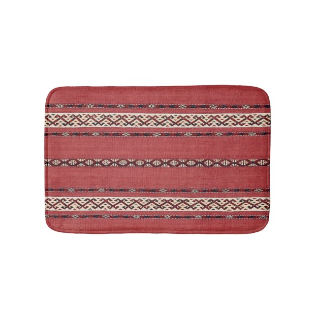 Triangle Stripe Kilim II Red Black White  Bath Mat (Front)