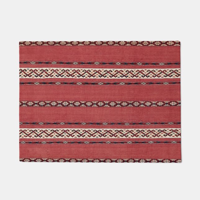 Triangle Stripe Kilim II Red Black White  Doormat (Front)