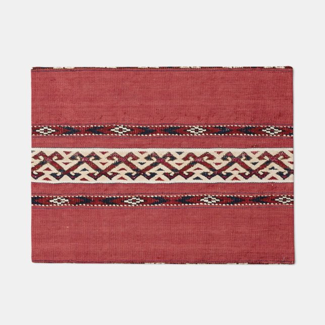 Triangle Stripe Kilim Red Black White  Doormat (Front)