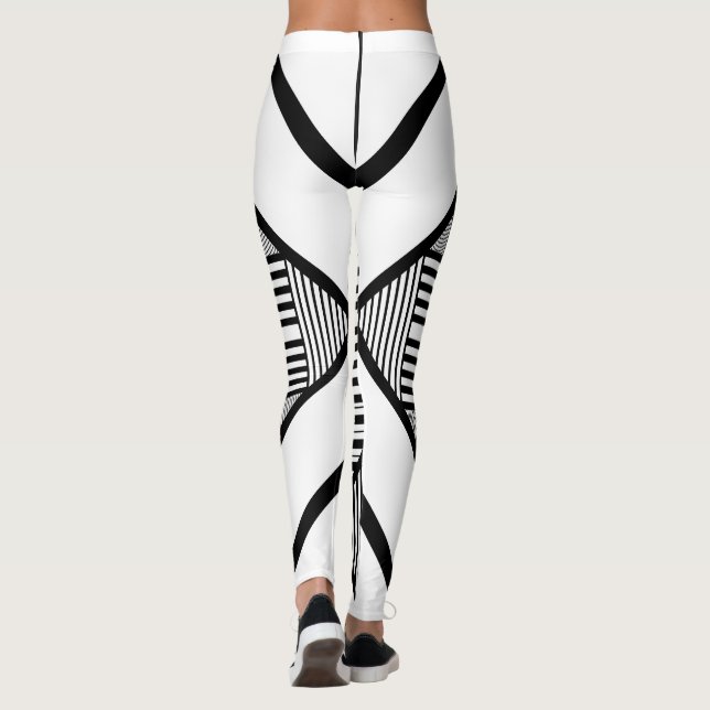 Triangle stripes 2 in Black and White Leggings (Back)