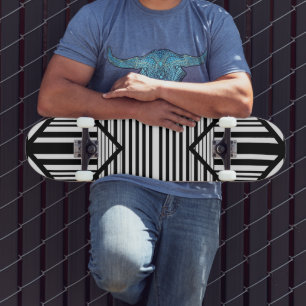 Triangle stripes 2 in Black and White Skateboard