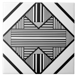 Triangle stripes 2 in Black and White Tile