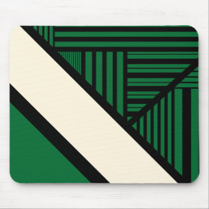 Triangle Stripes - Green, Cream and Black Mouse Pad