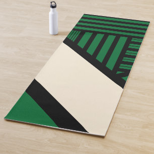 Triangle Stripes - Green, Cream and Black Yoga Mat