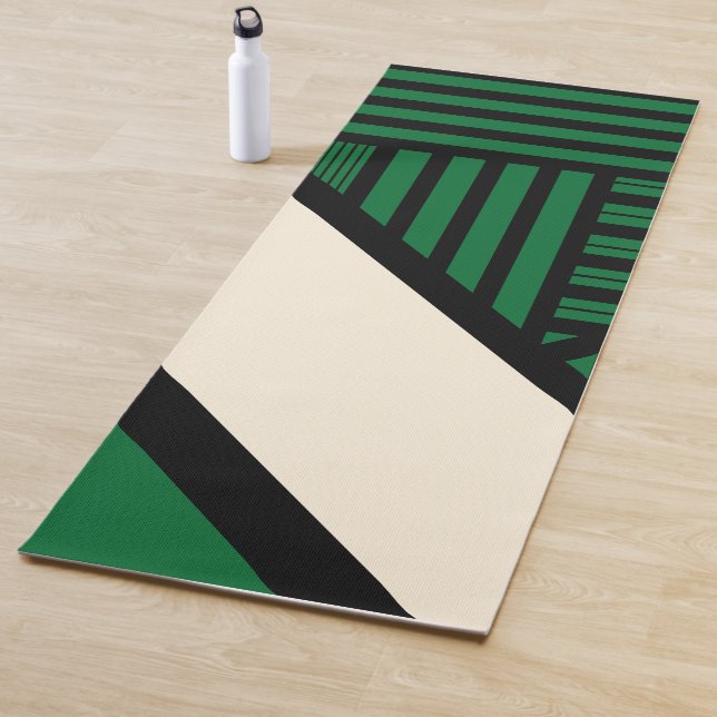 Triangle Stripes - Green, Cream and Black Yoga Mat (In Situ)