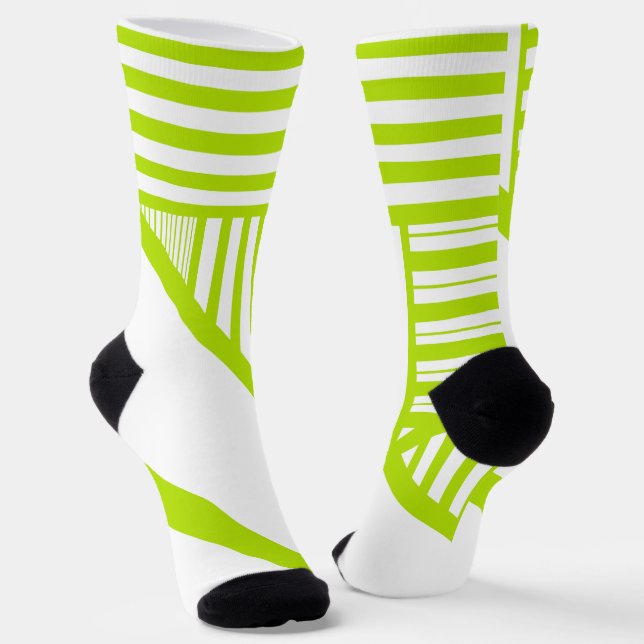 Triangle Stripes in Lime Green and White Socks (Angled)