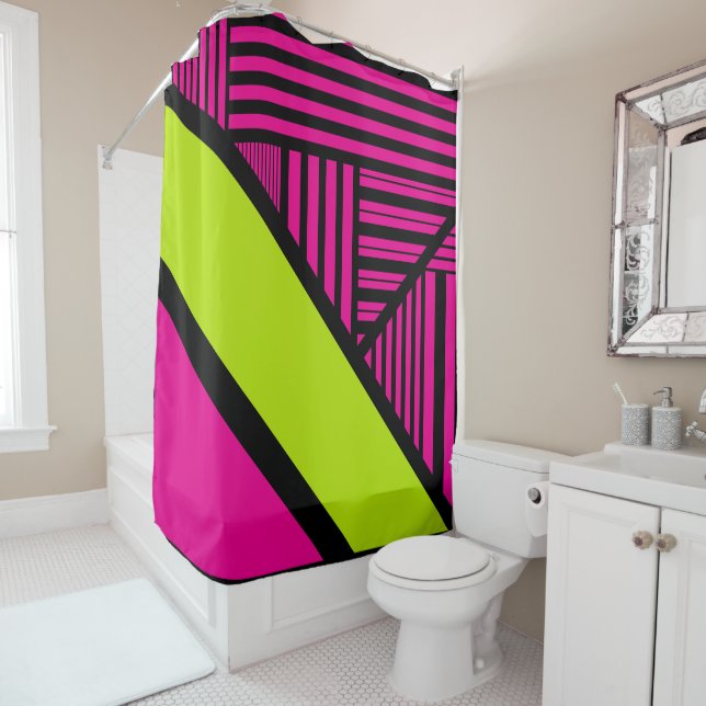 Triangle Stripes in Lime Green, Hot Pink and Black (In Situ)