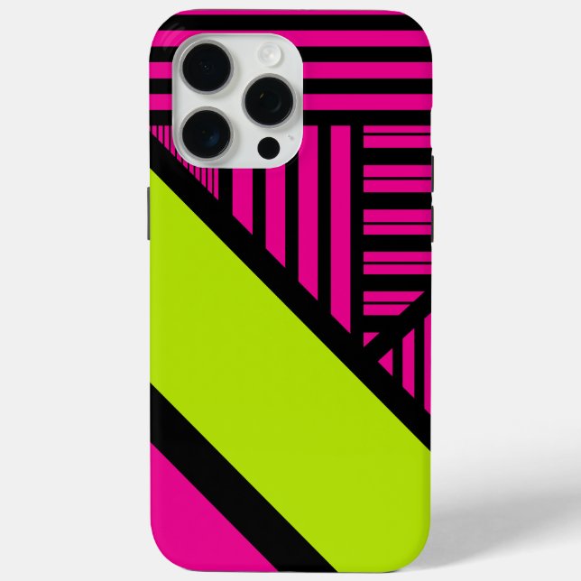 Triangle Stripes in Lime Green, Hot Pink and Black Case-Mate iPhone Case (Back)