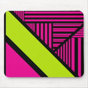 Triangle Stripes in Lime Green, Hot Pink and Black Mouse Pad