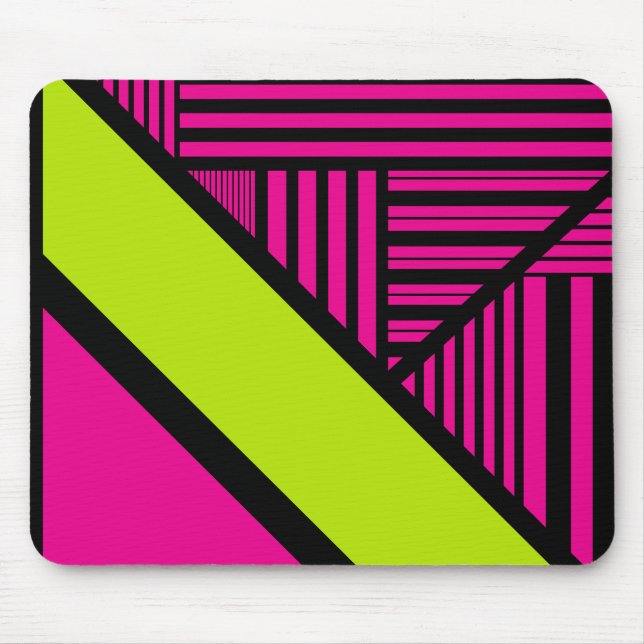 Triangle Stripes in Lime Green, Hot Pink and Black Mouse Pad (Front)